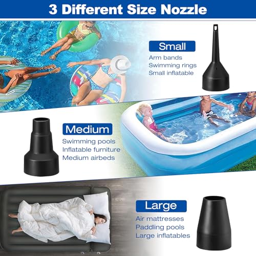 Electric Air Pump 2-in-1 Quick-Fill Inflator Deflator with 3 Nozzles
