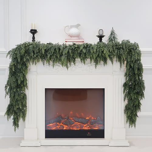 Senjie 5FT Real Touch Cedar Garland with Wire for Mantle & Holiday Decor