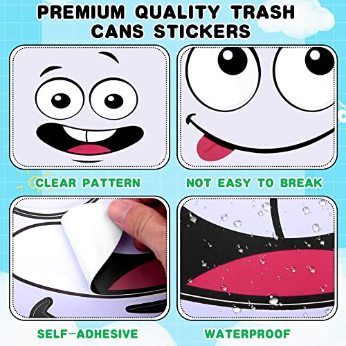 Cartoon Expression Decals for Trash Bins and DIY Projects - 8 Sheet Set