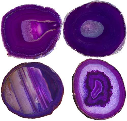 JIC Gem 3.5-4 inch Dyed Purple Agate Coasters Set of 4 Natural Sliced Geode Home Decor