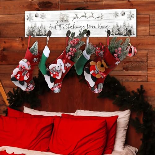 Soaoo Christmas Stocking Holder for Wall with 6 Hooks – White & Silver