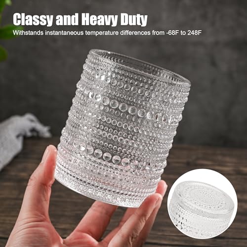 Hobnail Vintage Drinking Glasses, 12oz Embossed Glassware Set of 6
