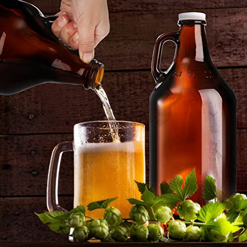 64 oz Amber Glass Growler Jugs with Lids - 3 Pack for Home Brewing & Storage