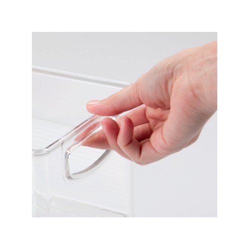 mDesign Plastic Stackable Kitchen Organizer - Storage Bin with Handles for Refrigerator, Freezer, Cabinet, and Pantry Shelves Organization - Food Container - Clear