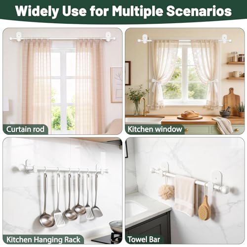 Adjustable No-Drill Curtain Rod 32-58 Inch, Adhesive Renter-Friendly Rod