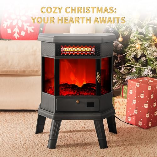 22-Inch Electric Fireplace Heater Freestanding Stove with 3D Flame and Remote