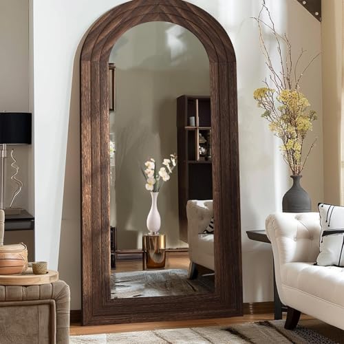 Arched Full Length Mirror 71x32 Rustic Solid Wood Farmhouse Floor Mirror