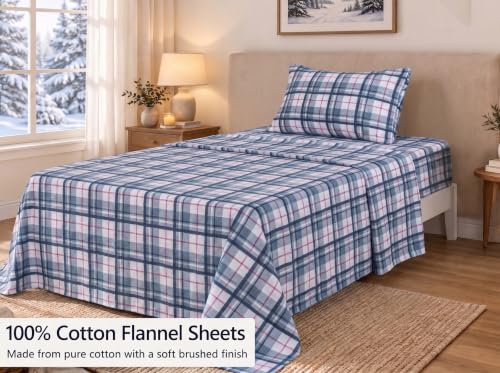 ZOYER 100% Cotton Flannel Sheets Twin Size 3-Piece Bed Set - Soft & Durable