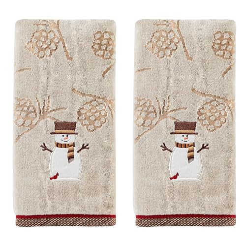 SKL Home Christmas/Winter Woodcut Snowman Hand Towel Set-2pc, Wheat – Variation Towel