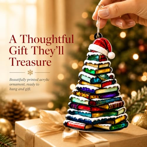 Kingduhu Santa Book Ornament for Christmas Tree – Book Lover Gift 4"
