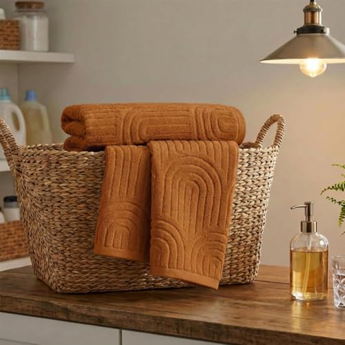 3D Arched Stripes Cotton Hand Towels - Soft & Absorbent Set of 2