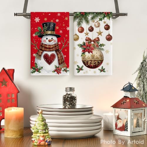 Snowman Christmas Kitchen Towels Set of 4 - 18x26 Inches, Absorbent & Decorative