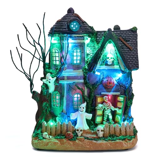 Lighted Halloween Village Haunted House with LED Lights & Music - 8 Inch