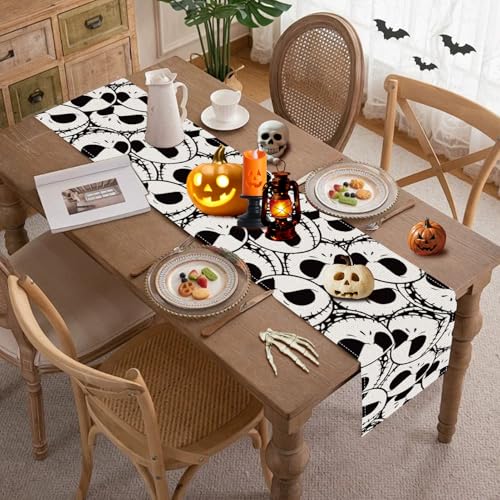 AEHHDL Halloween Table Runner 13x72 in White & Black Gothic Skull