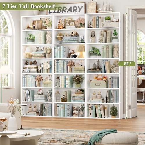 82-Inch 7-Tier Tall Bookshelf, Open Display Bookcase for Living Room