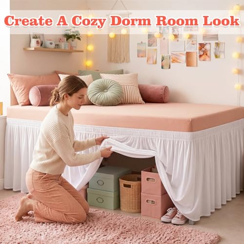 Twin XL Wrap Around Bed Skirt 32 Inch Drop - White Microfiber Dust Ruffle