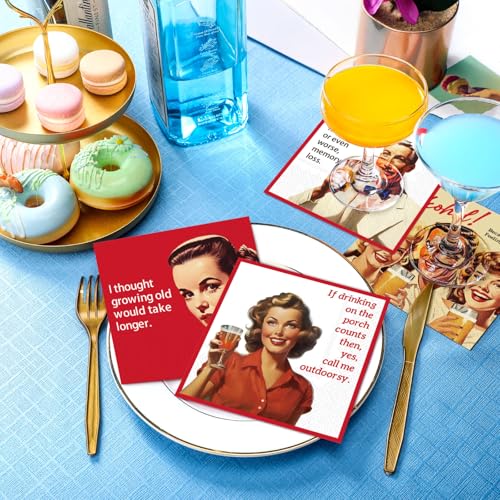 Watersay Vintage Red 100 Pcs Funny Cocktail Napkins for Adults Party