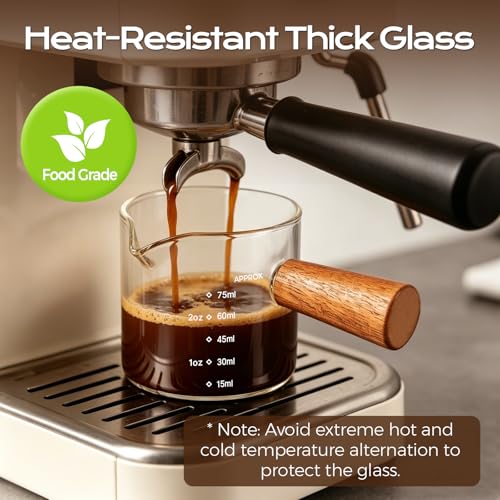YARRAMATE 2.5oz Glass Espresso Shot Cup with Wooden Handle & V-Spout – Single Shot
