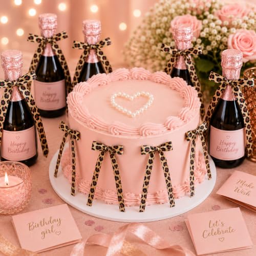 30-Pack Leopard Print Cake Bow Toppers - Reusable Ribbon Bow Cake Decorations