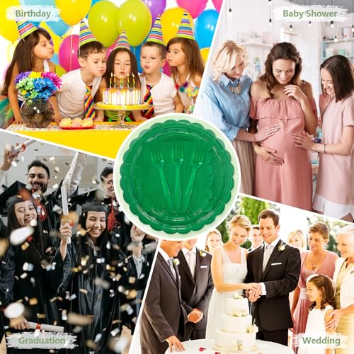 Mulbozy Green Disposable Plate Set for Parties - 100 Pcs 7 & 9 Inch Variety