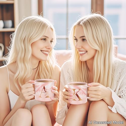 Uwingess A Personalized Initial Mug with Gift Box - Pink Marble Coffee Cup for Women
