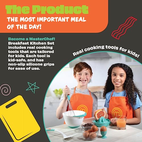 Kids Breakfast Cooking Set - 6-Piece Real Kitchen Tool Kit with Recipes
