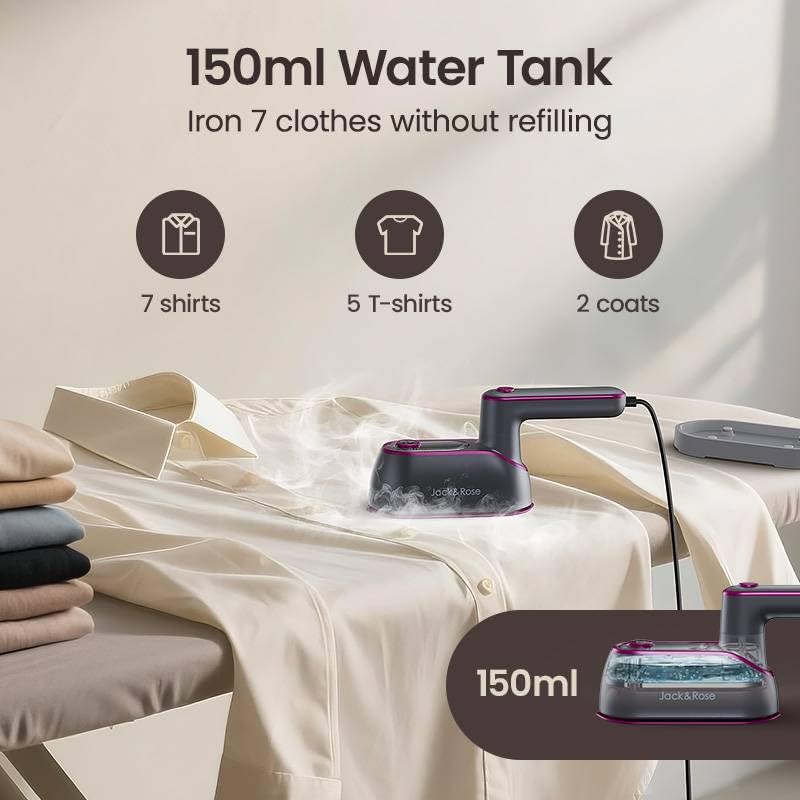 Jack & Rose Portable Travel Steamer Iron for Clothes, 1200W Handheld Mini Iron with Ceramic Panel