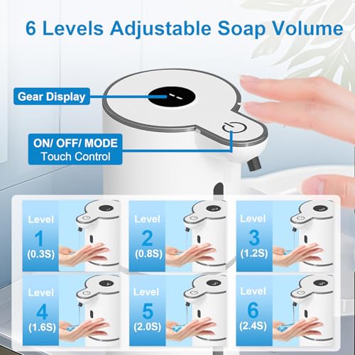 OHIFAST White Touchless Liquid Soap Dispenser, 12.8oz Wall Mount, USB Rechargeable, 6-Level Adjustable