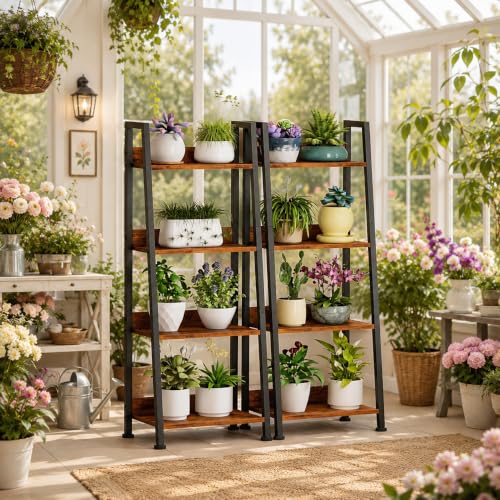 4-Tier Industrial Ladder Bookshelf with Removable Fabric Storage Drawer