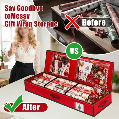 Underbed Christmas Wrapping Paper Storage Organizer with Pockets
