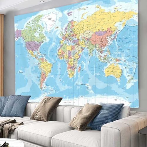 Educational World Map Tapestry Wall Hanging - 60 x 40 Inch Fabric Decor