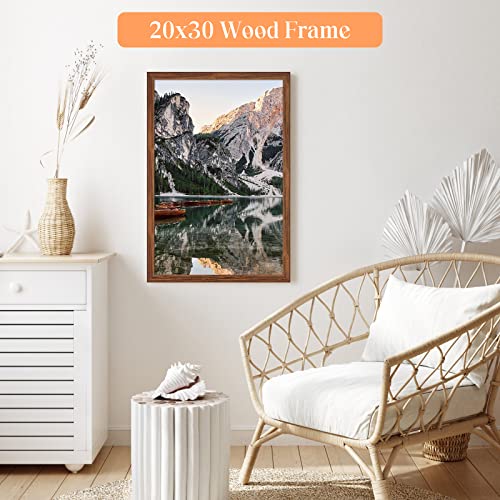 20x30 Solid Wood Picture Frame - Rustic Brown Poster Frame with HD Plexiglass