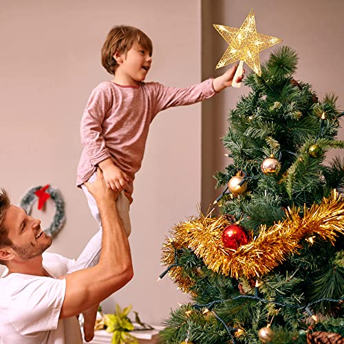 Gold Christmas Tree Topper - 9 Inch Pre-Lit Warm Star Treetop Decor