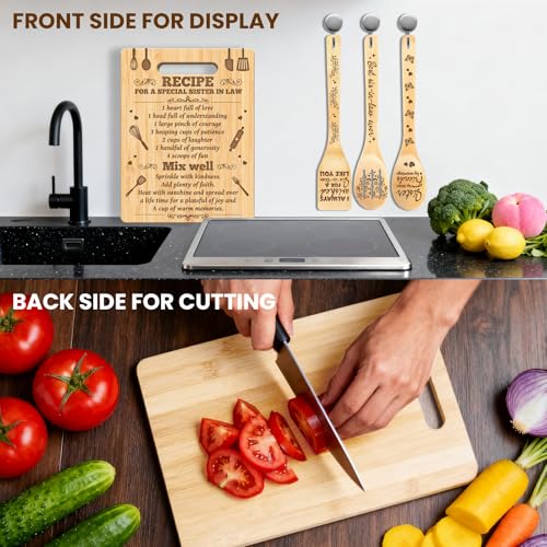 Personalized Sister-in-Law Bamboo Cutting Board with Utensils - Birthday Gift