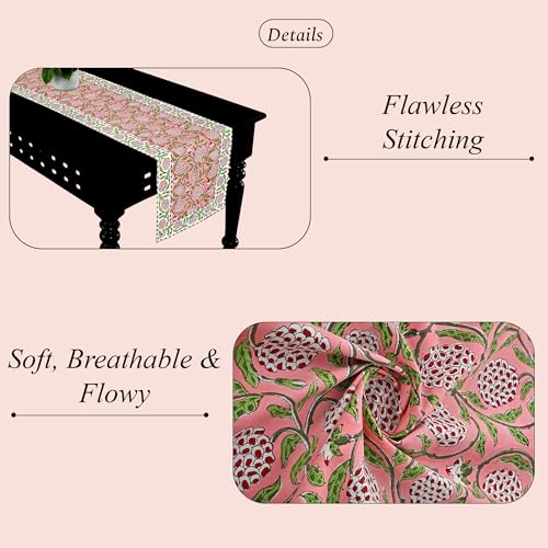 Ridhi Hand Block Print Table Runner Strawberry Pink 16x106 Inches, 100% Cotton