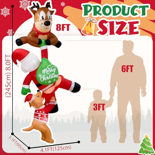 8FT Outdoor Christmas Inflatable Santa Reindeer Dog Yard Decor