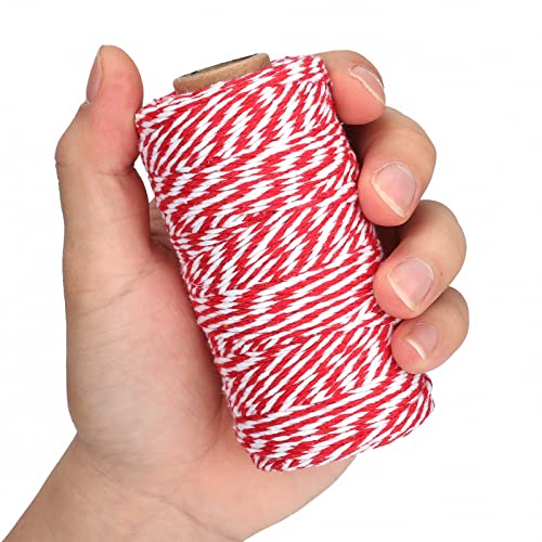 KINGLAKE 2MM x 328ft Red White Cotton Twine Holiday Gift Wrap & Crafts