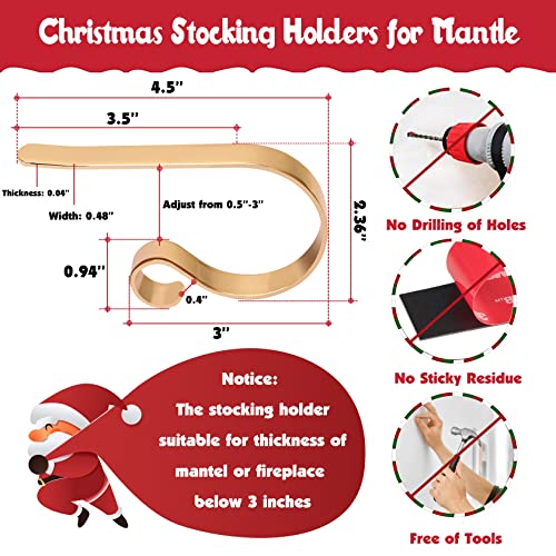 Adjustable Christmas Stocking Holders for Mantle - 4 Pack Gold Hangers
