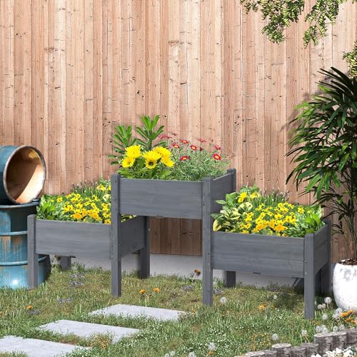 3-Tier Ergonomic Raised Garden Bed - Solid Fir Wood Vegetable Planter