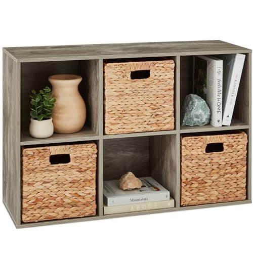 6-Cube Storage Organizer Bookcase with Customizable Back Panels - Greige
