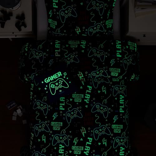 Glow in the Dark Gamer Twin Comforter Set - 3-Piece Kids Bedding Set