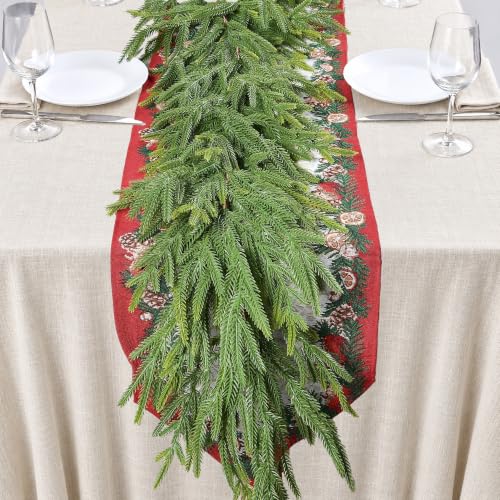 A-light Green 6ft Norfolk Pine Christmas Garland for Mantel & Fireplace – Real Touch Outdoor/Indoor Holiday Decor