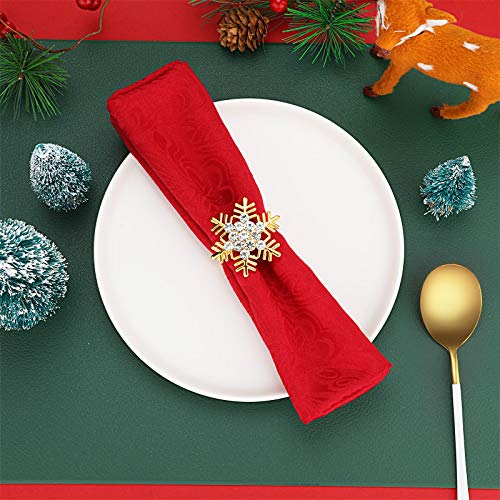 Patelai 12 Pcs Gold Christmas Napkin Rings Elk Leaf Snowflake Set