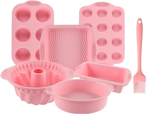 Acidea Nonstick Silicone Bakeware Set - 7-Piece BPA-Free Heat Resistant Baking Kit with Brush for Cakes & Muffins