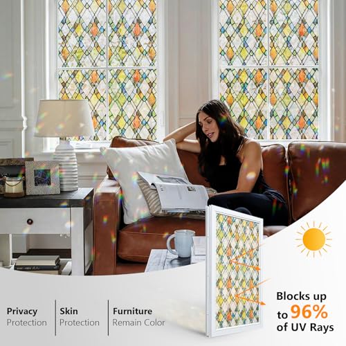 Stained Glass Window Privacy Film - 17.5" x 78.7" Rainbow