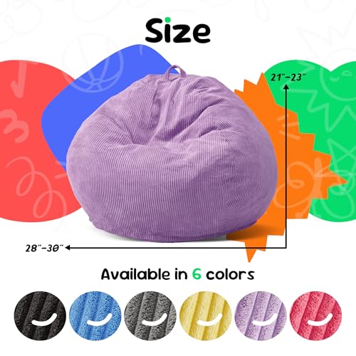 2.5ft Corduroy Bean Bag Chair for Kids - Portable Memory Foam Teardrop Seat