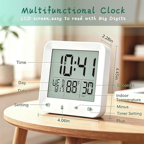 Waterproof Digital Bathroom Shower Clock with Countdown Timer and Temp