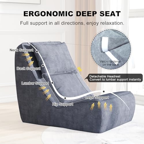 Corduroy Chaise Lounge Chair with Ottoman and Neck Pillow