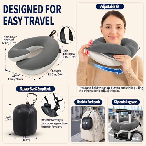 BUYUE Memory Foam Travel Neck Pillow - 360° Support Flight Kit