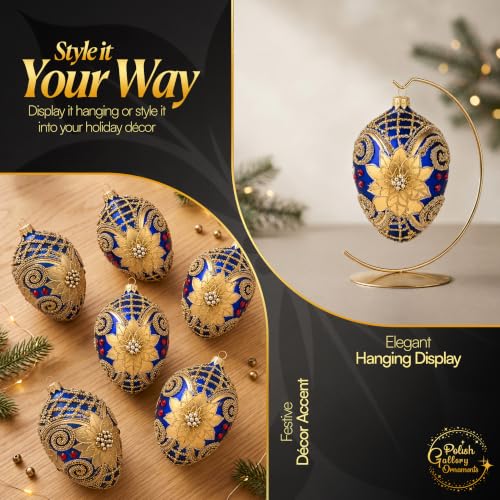 Sapphire Matte Faberge Egg Hand Blown Glass Christmas Ornament - 5 Inch